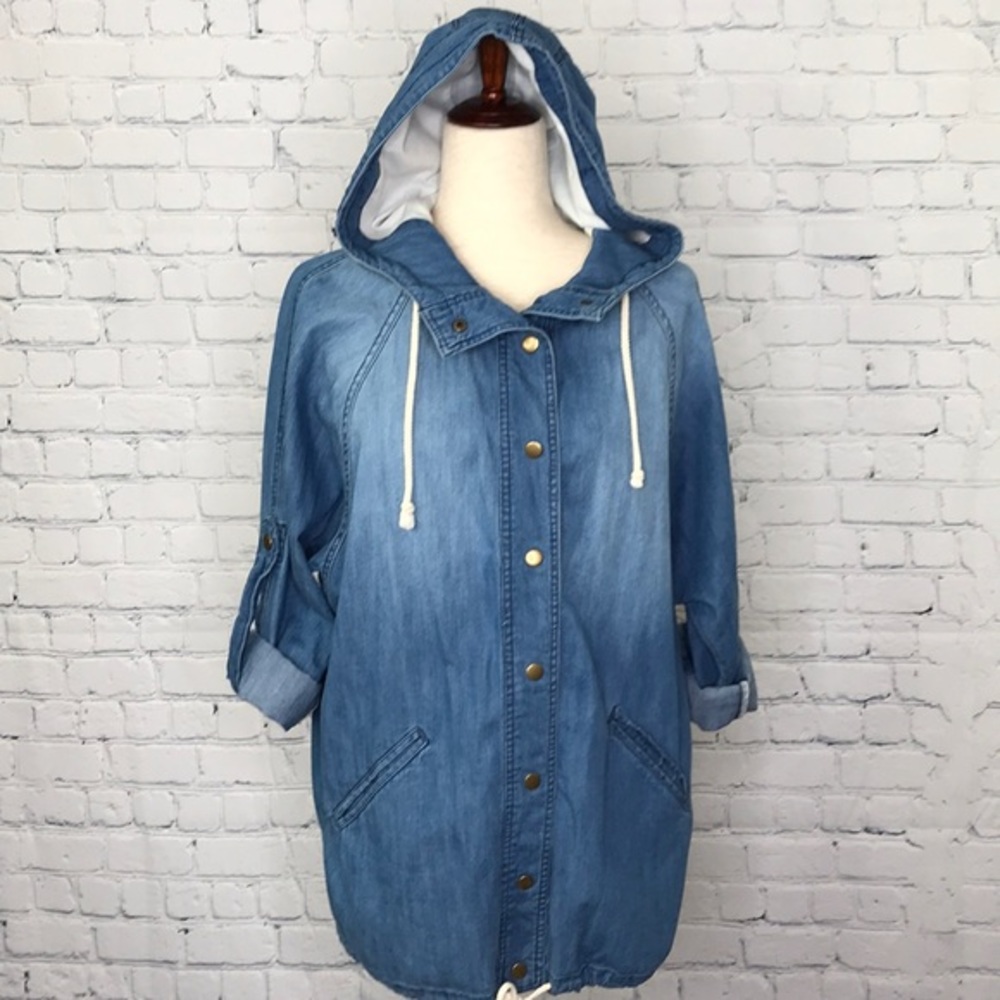 LIFE IN PROGRESS Faded Blue Denim Parka sz S - Picture 6 of 9